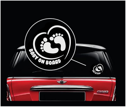 Footprint in Heart Baby on Board Sticker - Funny Cute Safety Caution Decal Sign for Cars Windows and Bumpers