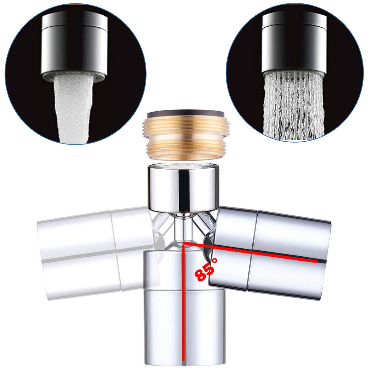 Swivel Faucet Aerator, Chrome, 85° Angle