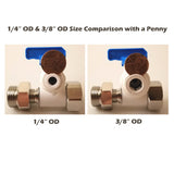 1/4"OD Push Fit Angle Stop Adapter Valve - Fits both 3/8" & 1/2" Under Sink Cold Water Supply Diverter for RO Water Purifier System, Coffe Brewer, Ice Maker