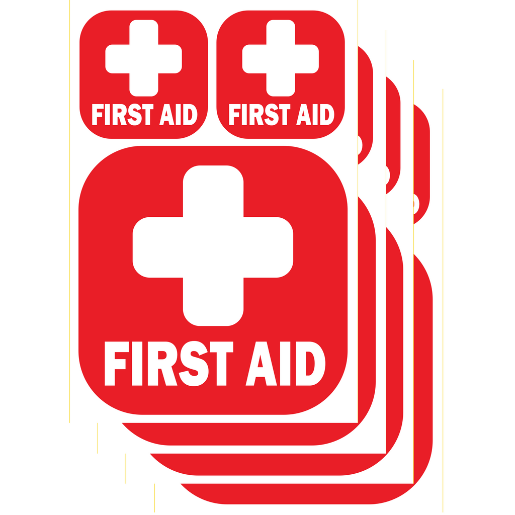 12pc First Aid Kit Sign Sticker [4pc of 4"x4"]+[8pc of 2"x2"] Self Adhesive Light Reflective Vinyl Decal