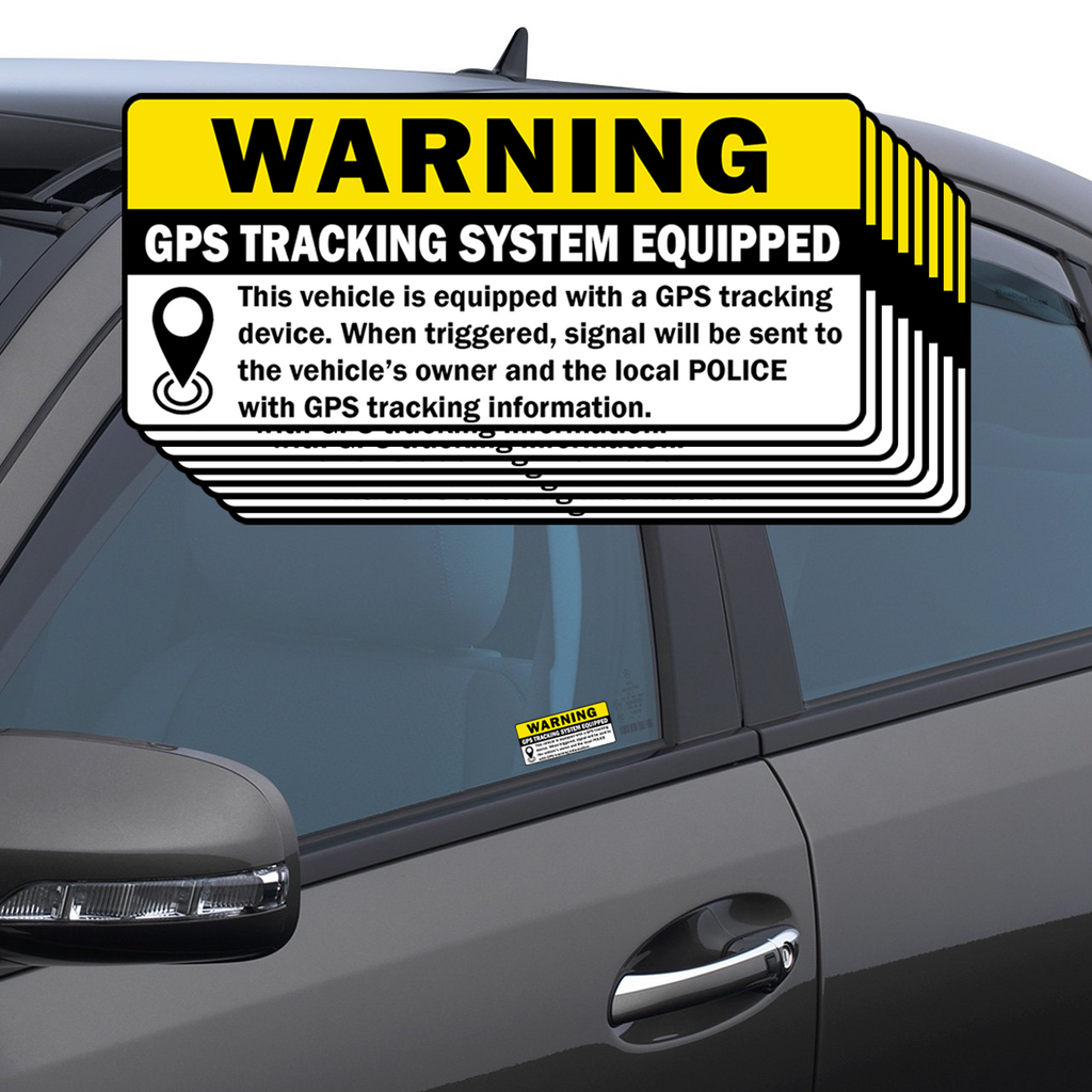 (Set of 8) Anti-Theft Car Vehicle Stickers with GPS Tracking Warning - 3" x 1.5" Self Adhesive Sign (4pc Front Adhesive + 4pc Back Adhesive Stickers)