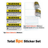 (Set of 8) Anti-Theft Car Vehicle Stickers with GPS Tracking Warning - 3" x 1.5" Self Adhesive Sign (4pc Front Adhesive + 4pc Back Adhesive Stickers)