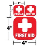 12pc First Aid Kit Sign Sticker [4pc of 4"x4"]+[8pc of 2"x2"] Self Adhesive Light Reflective Vinyl Decal