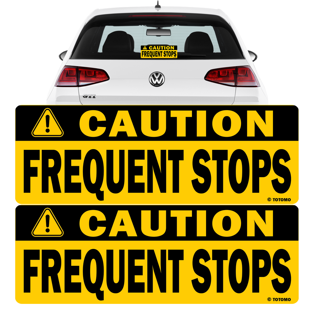 2pc Black Caution Frequent Stops Magnet & Sticker 10"X3.5" Highly Reflective Car Safety Caution Sign