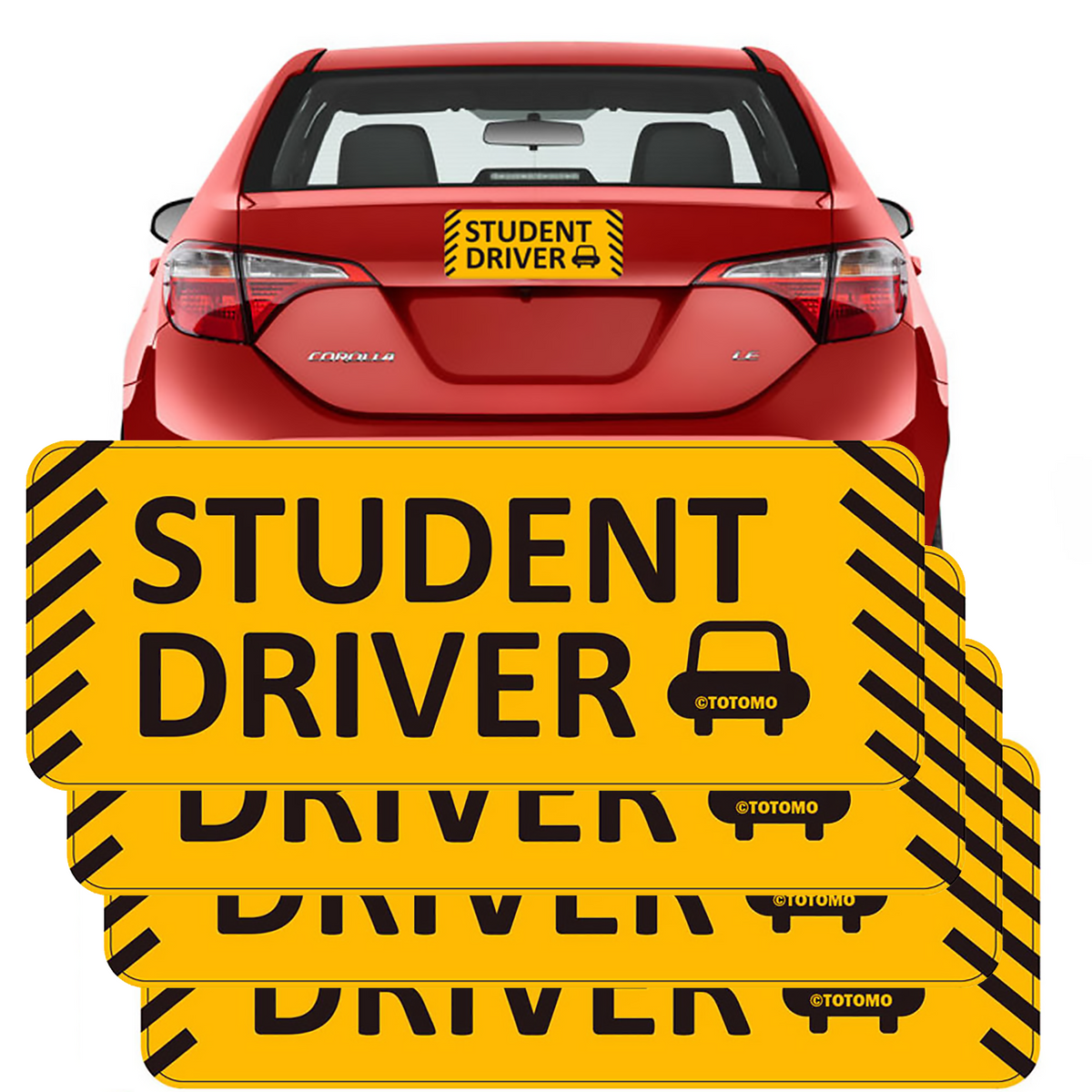 Reflective Student Driver Car Magnets, 10 x 4 Inches, 4-Pack