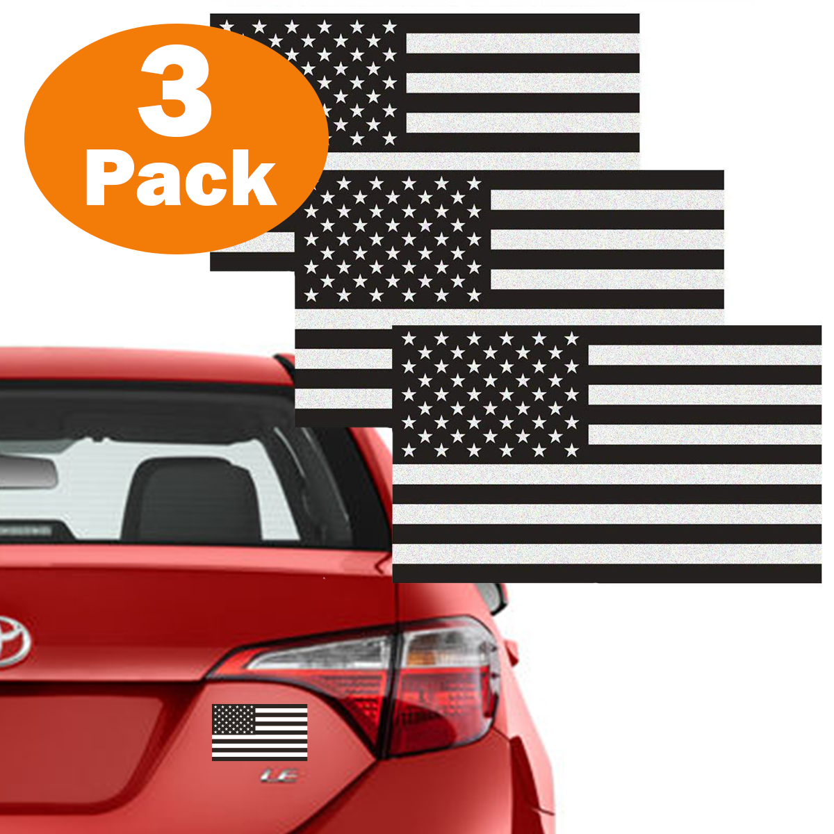 Reflective Subdued American Flag Stickers, 3-Pack