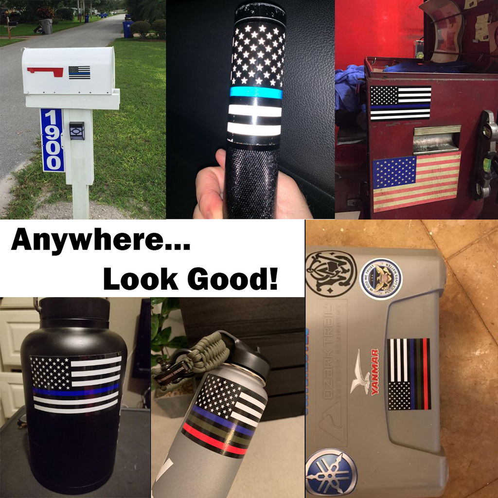 Reflective Thin Blue Line American Flag Stickers, 3-Pack