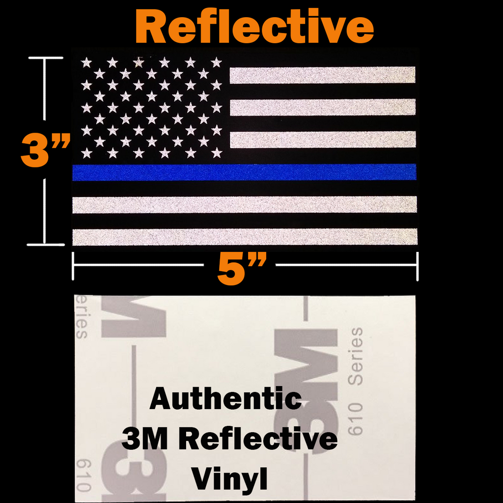 Reflective Thin Blue Line American Flag Stickers, 3-Pack