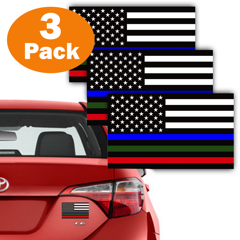 Reflective Blue, Green and Red Line American Flag Stickers, 3-Pack