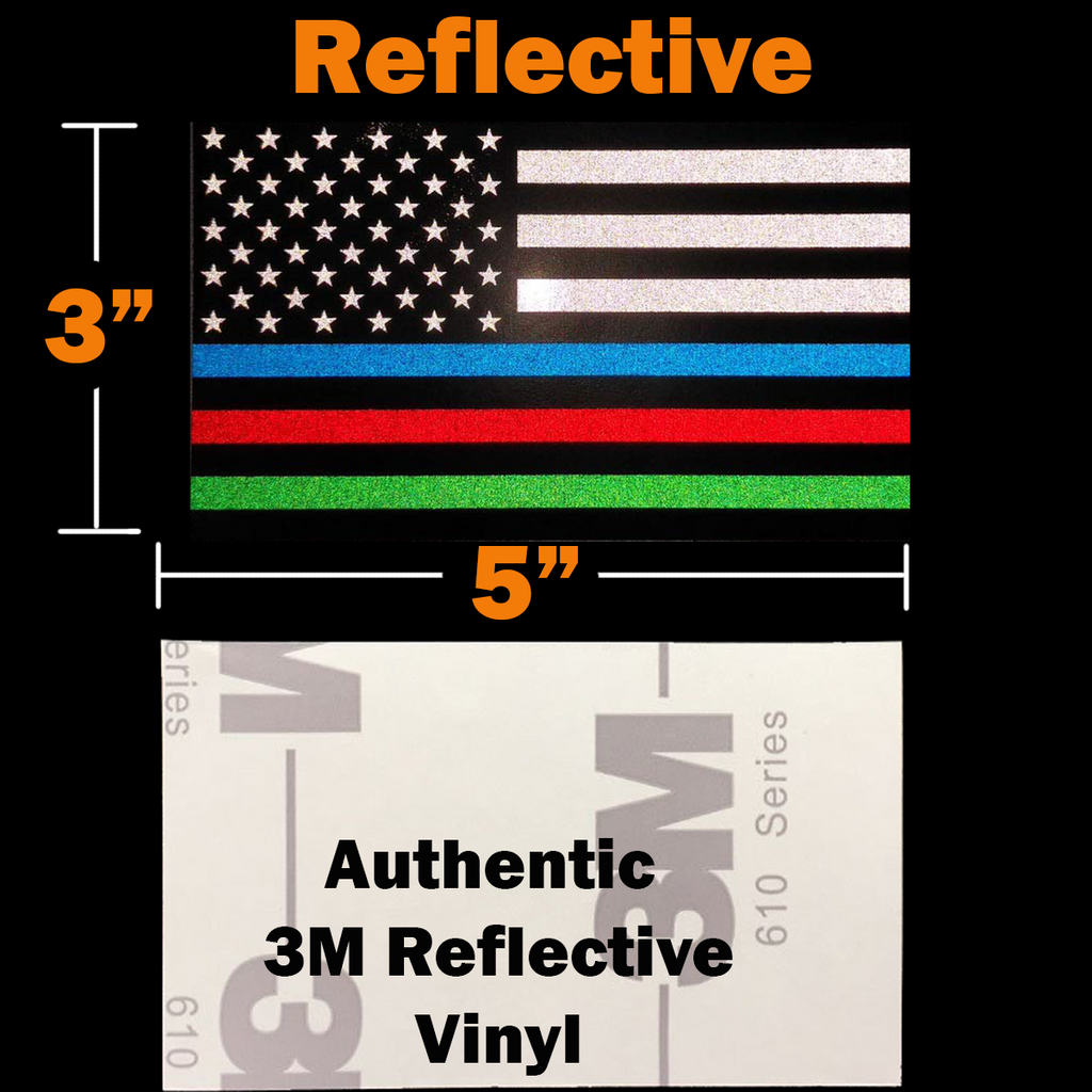 Reflective Blue, Green and Red Line American Flag Stickers, 3-Pack