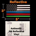 Reflective Blue, Green and Red Line American Flag Stickers, 3-Pack