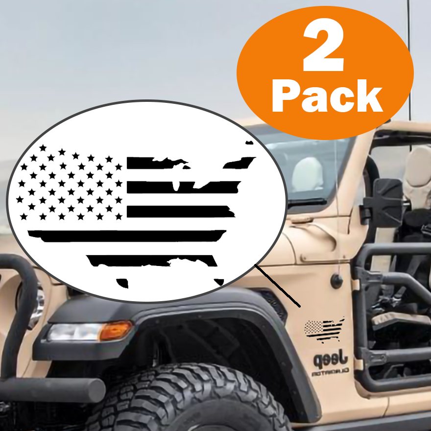 American Map Flag Vinyl Decals, Matte Black, 2-Pack