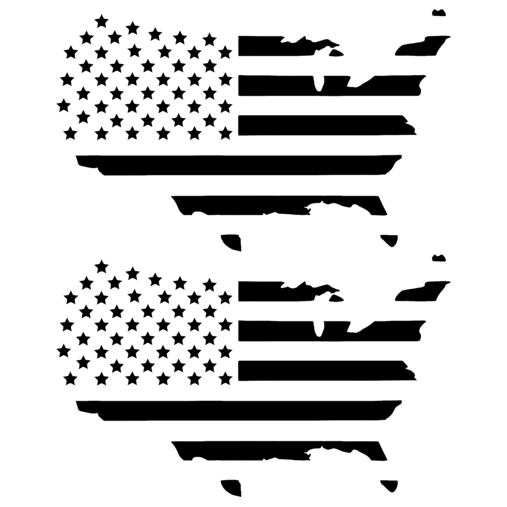 2pc American Map Subdued USA Flag Decal (Matte Black 4.3"x7")