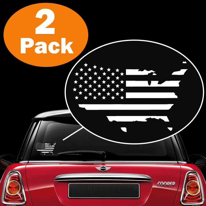 American Map Flag Vinyl Decals, White, 2-Pack
