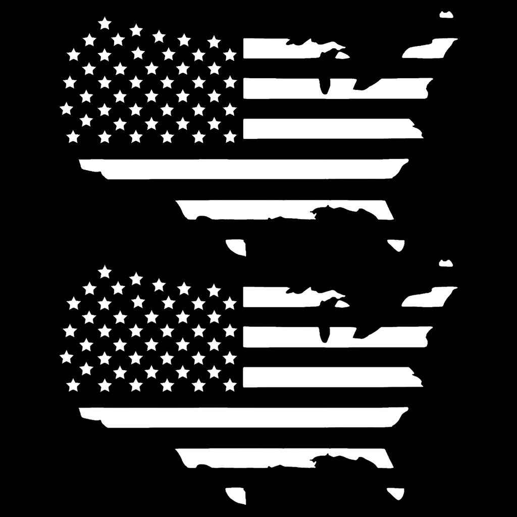 2pc American Map Subdued USA Flag Decal (Matte Black 4.3"x7")