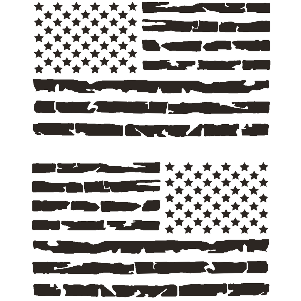 2pc Tattered Subdued USA American Flag Decal (Matte Black 4"x7")