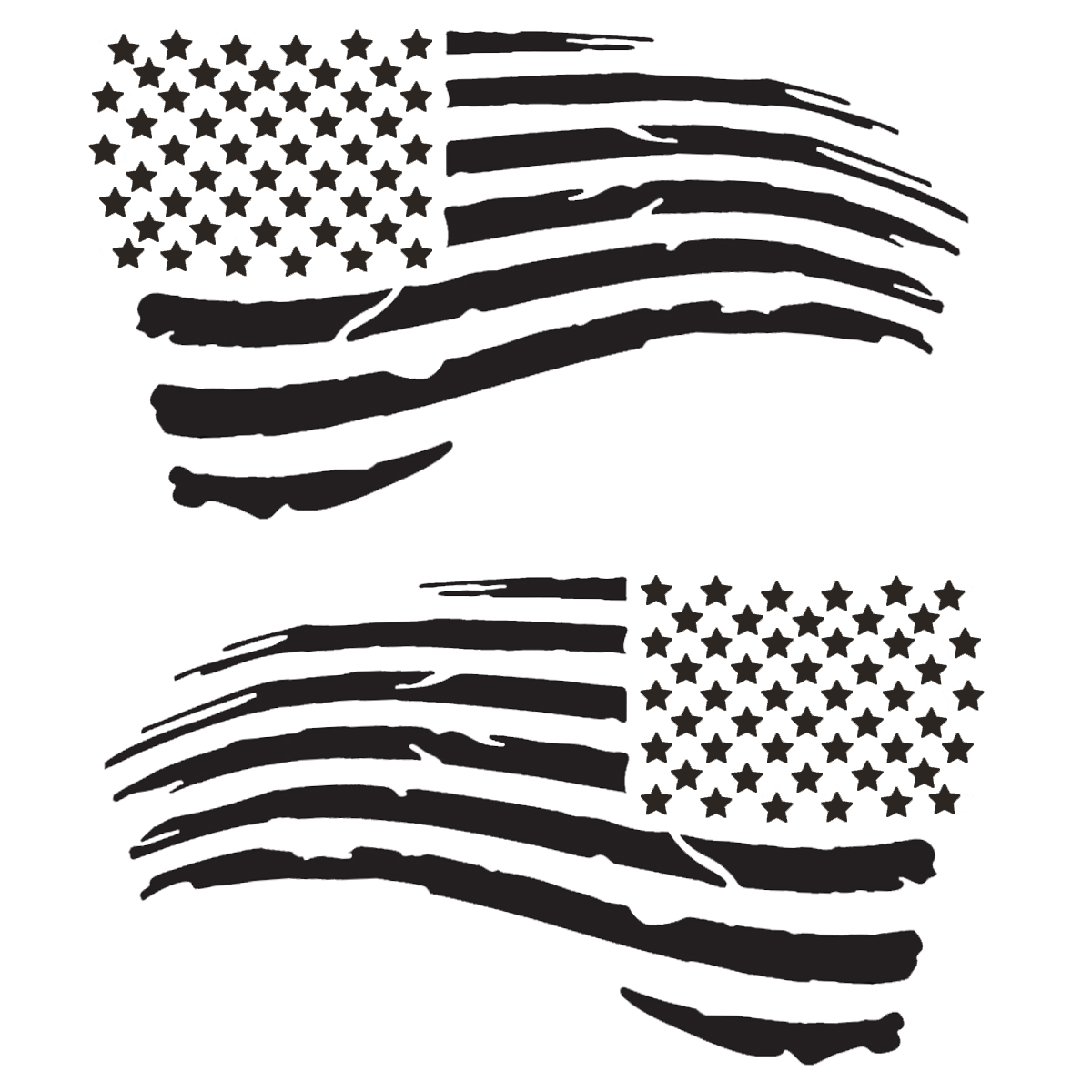 Waving Tattered American Flag Vinyl Decals, Matte Black, 2-Pack