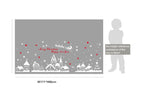 TOTOMO window display dimensions and arrangement shown beside a person for scale