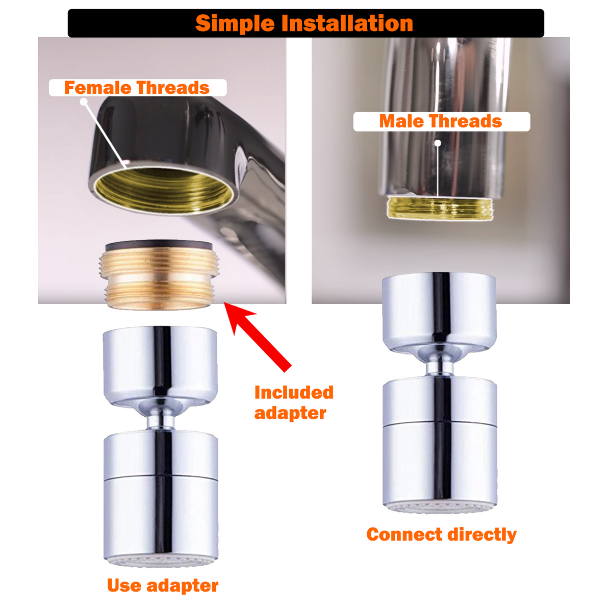 Swivel Faucet Aerator, Chrome, 85° Angle
