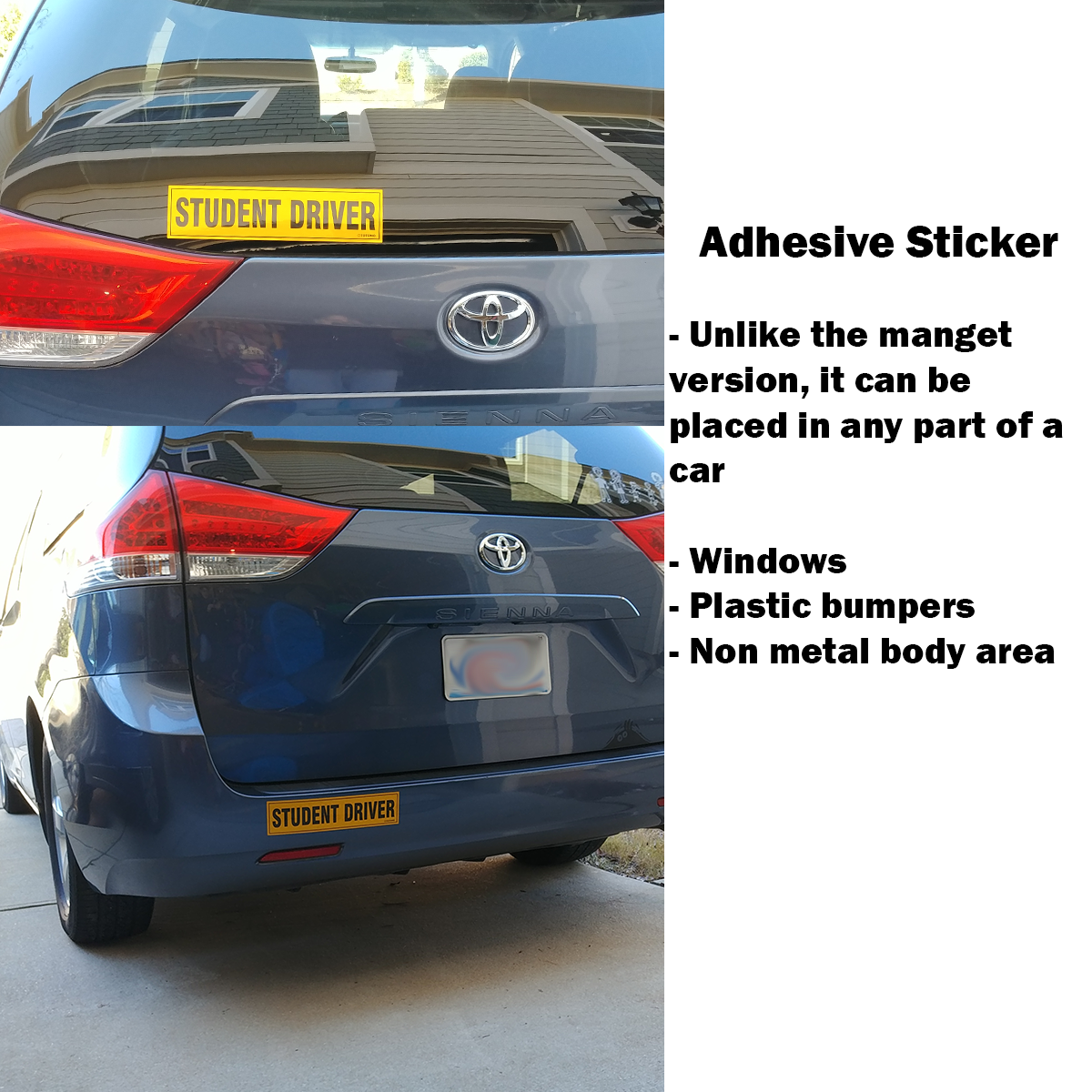 Reflective Student Driver Car Stickers, 2-Pack
