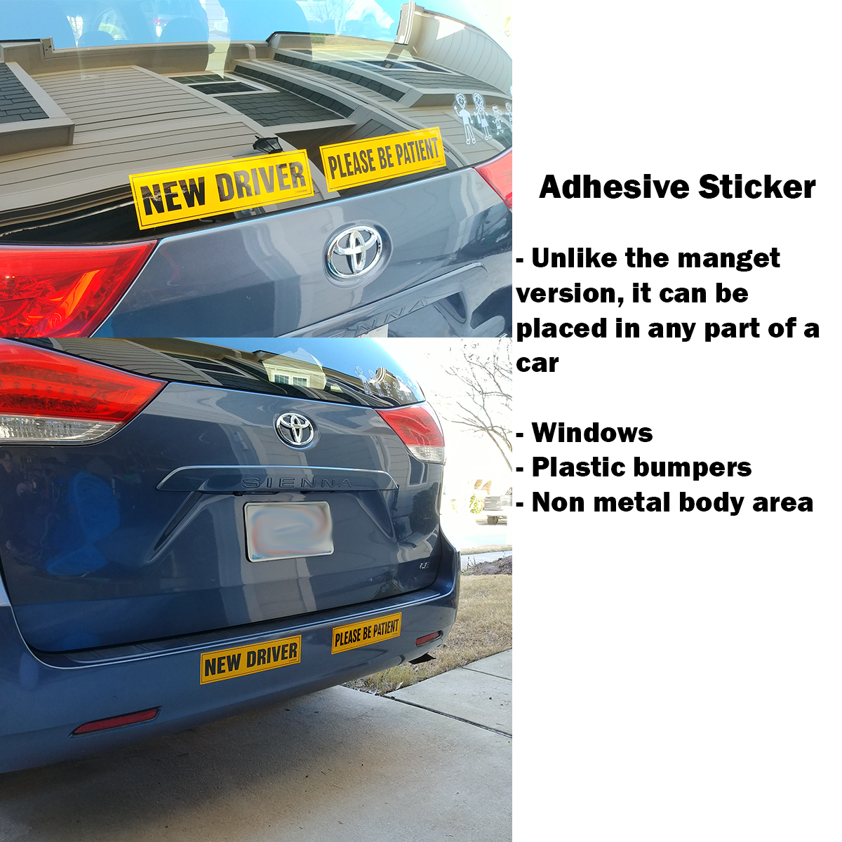 Reflective New Driver and Please Be Patient Car Stickers, 2-Pack