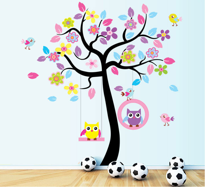 TOTOMO #W156 Owl Swing Tree Wall Decal Stickers