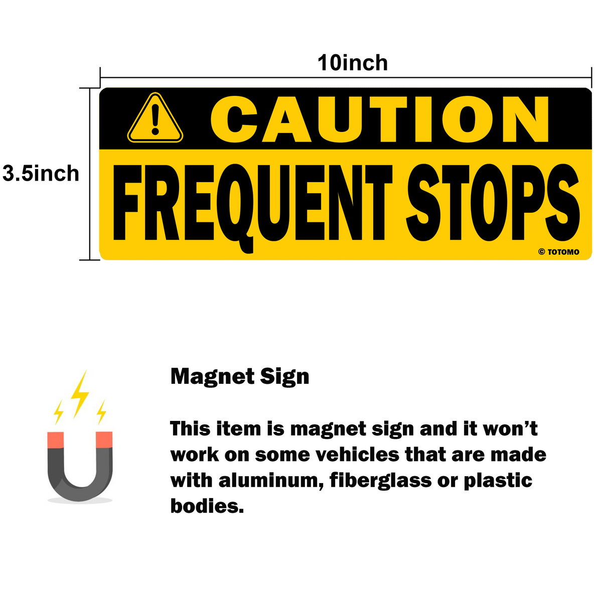 Caution Frequent Stops Reflective Vehicle Signs, Black