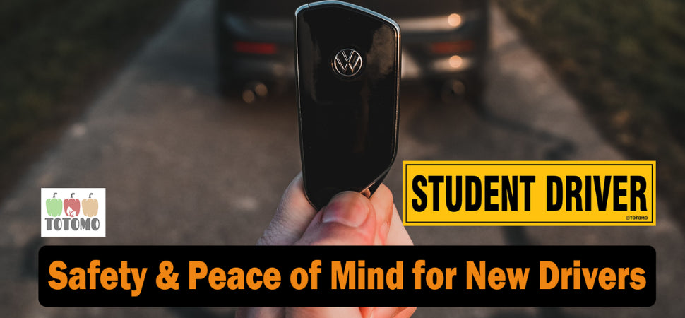 TOTOMO Student Driver reflective magnets and stickers designed to help new drivers stay visible and encourage safer driving.